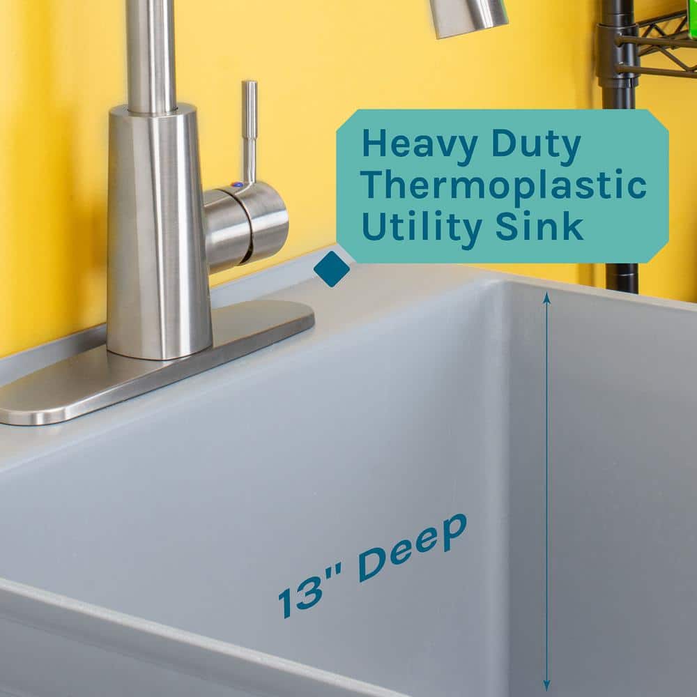 TEHILA Grey Utility Sink Set with Pull-Down Faucet - 22.875 x 23.5 in. 19 Gal.