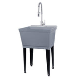 TEHILA 22.875 in. Grey Thermoplastic Utility Sink Set with Stainless Steel Faucet
