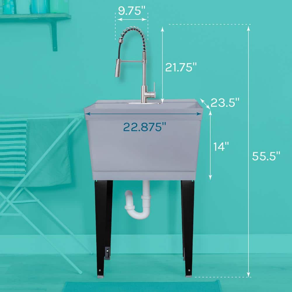 TEHILA 22.875 in. Grey Thermoplastic Utility Sink Set with Stainless Steel Faucet