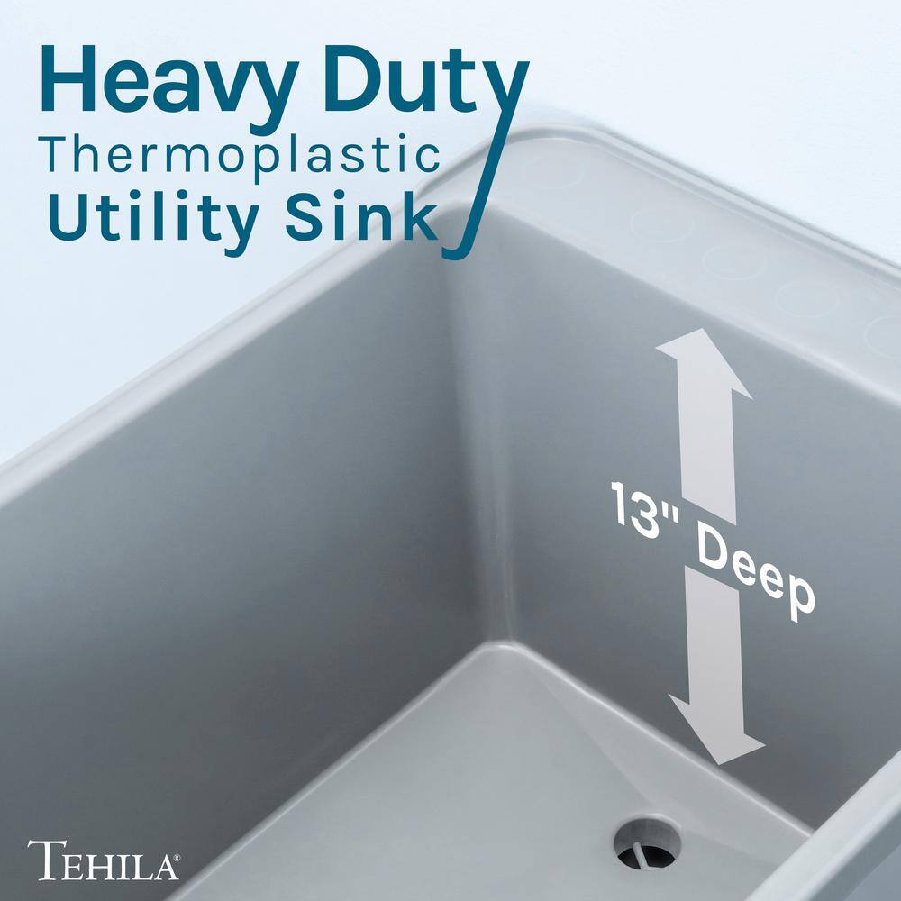 TEHILA 17.75" x 23.25" Thermoplastic Freestanding Space Saver Utility Sink with Chrome Faucet & Soap Dispenser