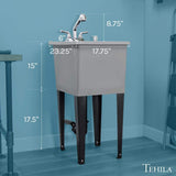 TEHILA 17.75" x 23.25" Thermoplastic Freestanding Space Saver Utility Sink with Chrome Faucet & Soap Dispenser