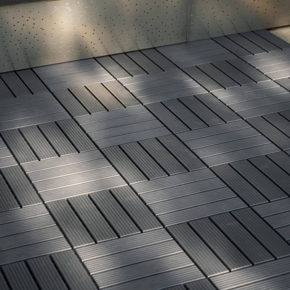Tidoin Outdoor 1 ft. x 1 ft. Composite Deck Tile in Gray(44 Per Box)