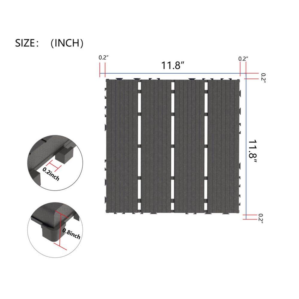 Tidoin Outdoor 1 ft. x 1 ft. Composite Deck Tile in Gray(44 Per Box)
