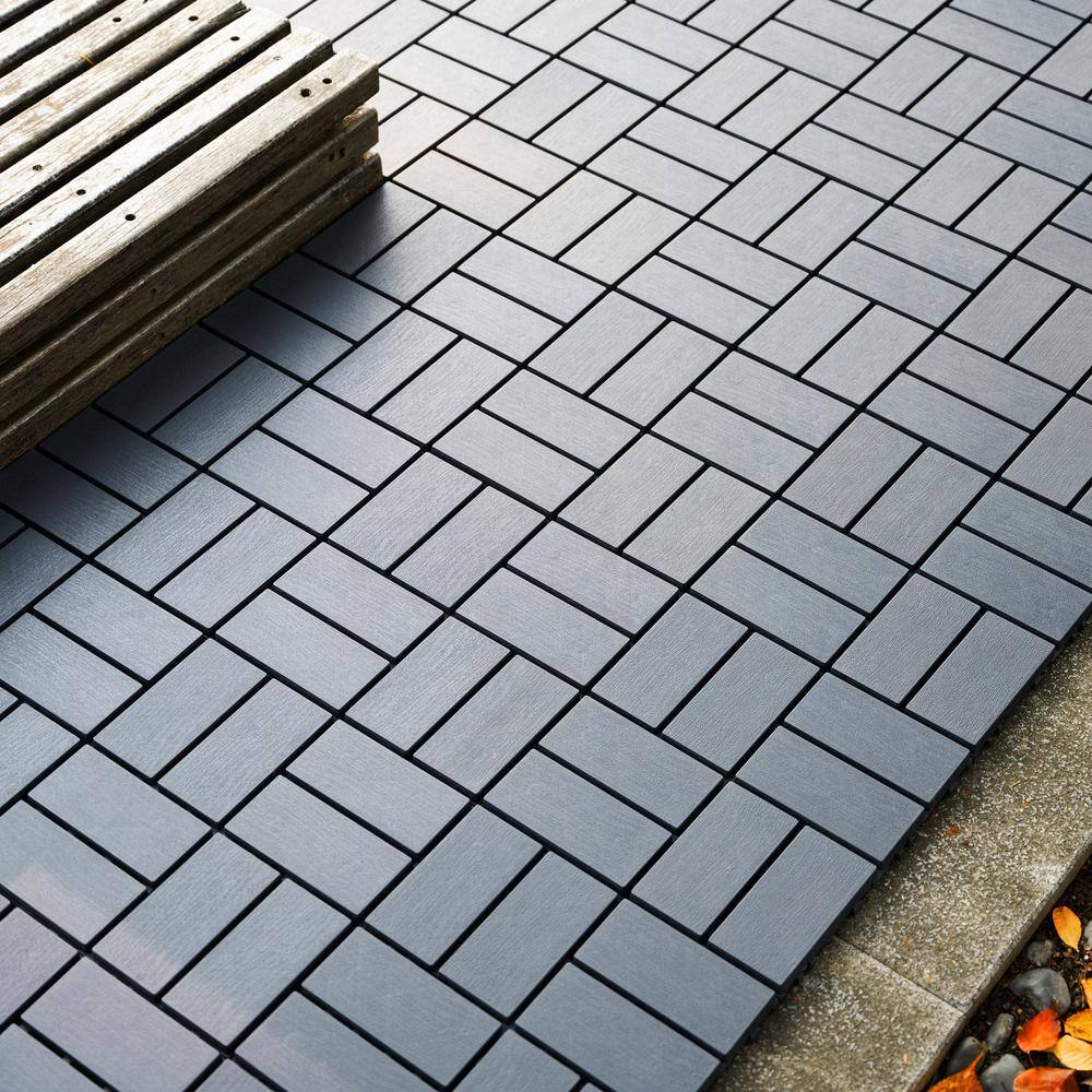 Tidoin Outdoor 1 ft. x 1 ft. Composite Deck Tile in Gray(44 Per Box)