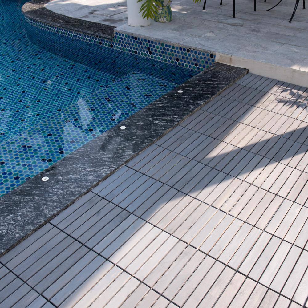Tidoin Outdoor 1 ft. x 1 ft. Solid Wood Deck Tile in Gray(10 Per Box)