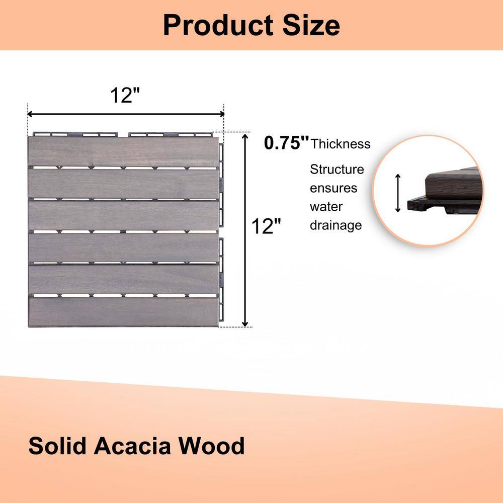 Tidoin Outdoor 1 ft. x 1 ft. Solid Wood Deck Tile in Gray(10 Per Box)