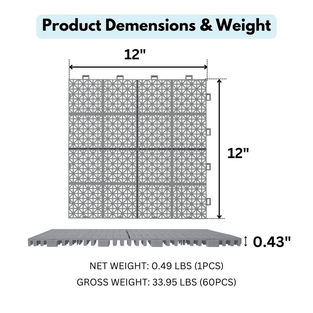 Tidoin Outdoor 1 ft. x 1 ft. Composite Deck Tile in Gray(60 Per Box)