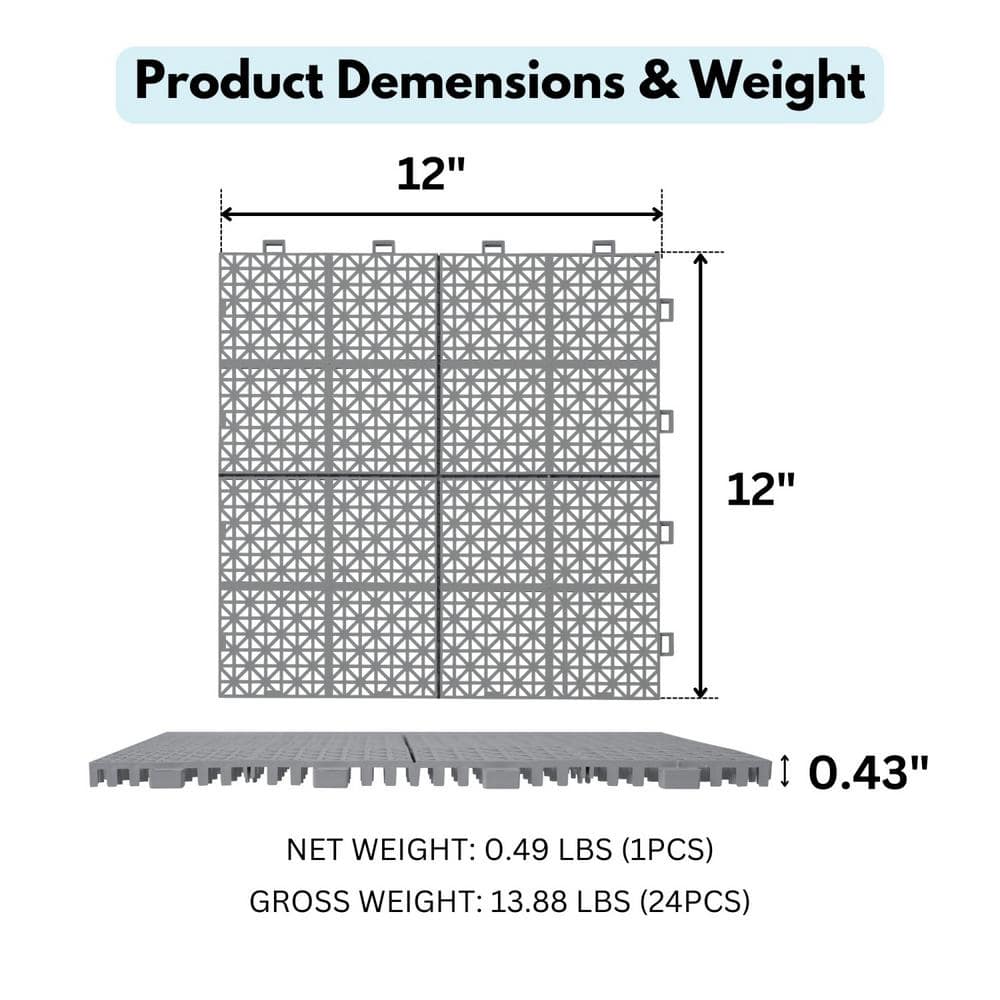 Tidoin Outdoor 1 ft. x 1 ft. Composite Deck Tile in Gray(24 Per Box)