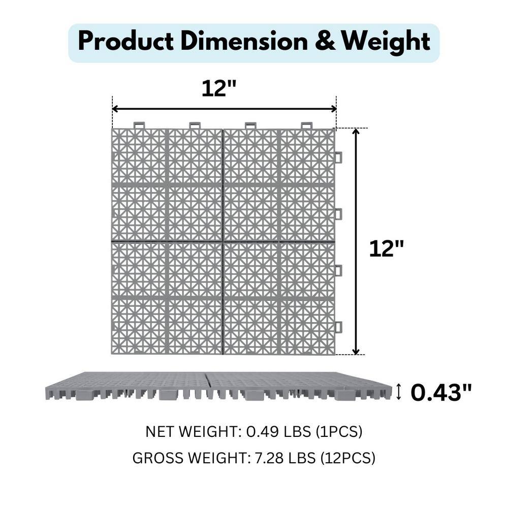 Tidoin Outdoor 1 ft. x 1 ft. Composite Deck Tile in Gray(12 Per Box)