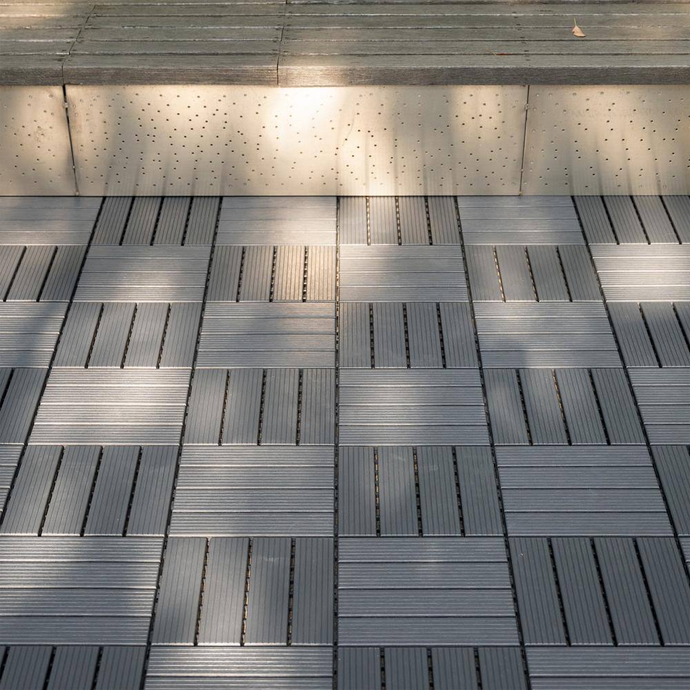 Tidoin Outdoor 1 ft. x 1 ft. Composite Interlocking Tile Deck Tile in Gray(44 Per Box)