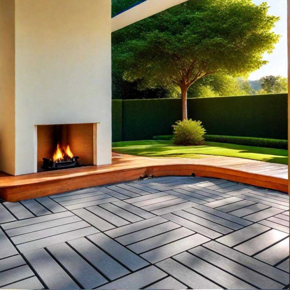 Tidoin Outdoor 1 ft. x 1 ft. Composite Interlocking Tile Deck Tile in Gray(27 Per Box)