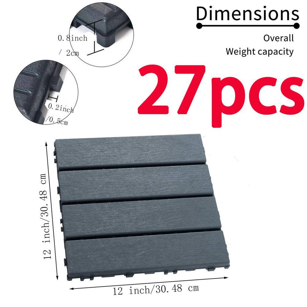 Tidoin Outdoor 1 ft. x 1 ft. Composite Interlocking Tile Deck Tile in Gray(27 Per Box)