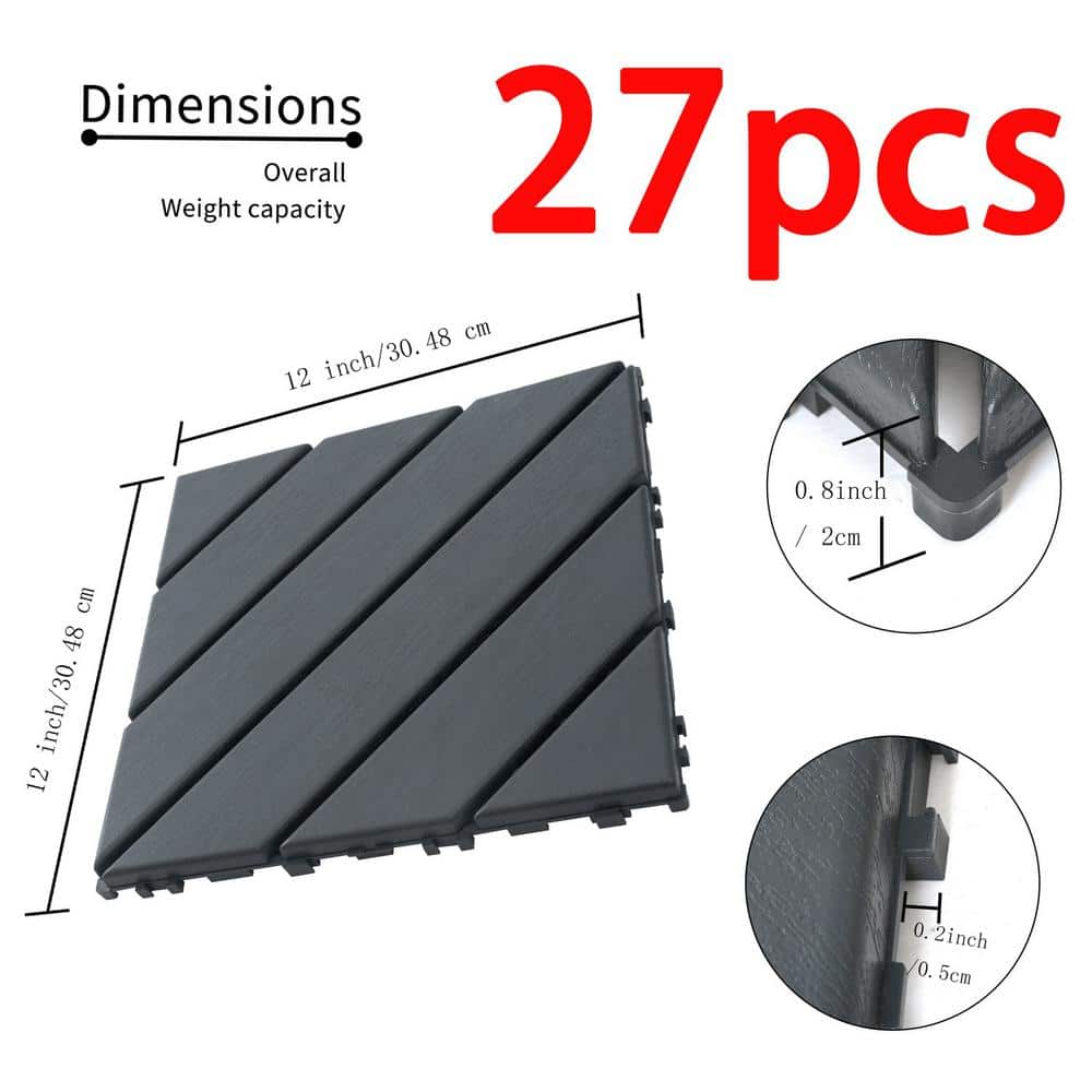 Tidoin Outdoor 1 ft. x 1 ft. Composite Interlocking Tile Deck Tile in Gray(27 Per Box)