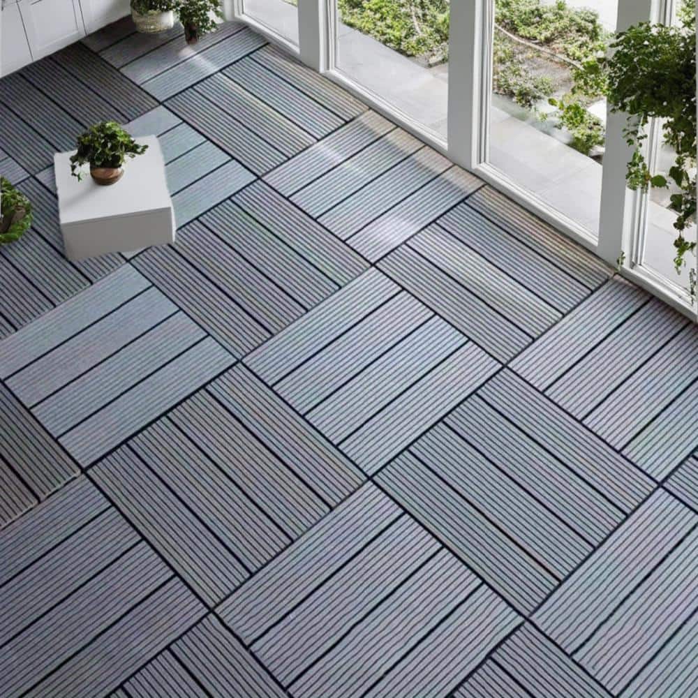 Tidoin Outdoor 1 ft. x 1 ft. Composite Interlocking Tile Deck Tile in Gray(27 Per Box)