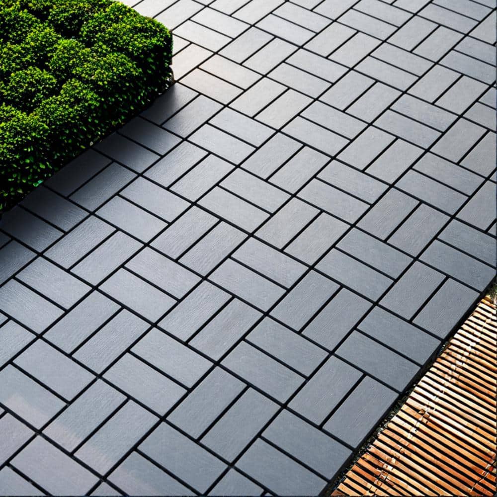 Tidoin Outdoor 1 ft. x 1 ft. Composite Interlocking Tile Deck Tile in Gray(27 Per Box)