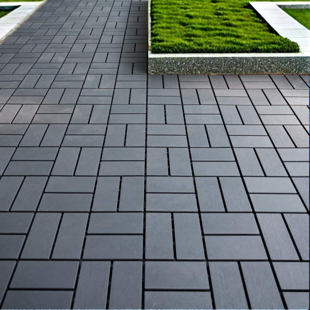 Tidoin Outdoor 1 ft. x 1 ft. Composite Interlocking Tile Deck Tile in Gray(27 Per Box)