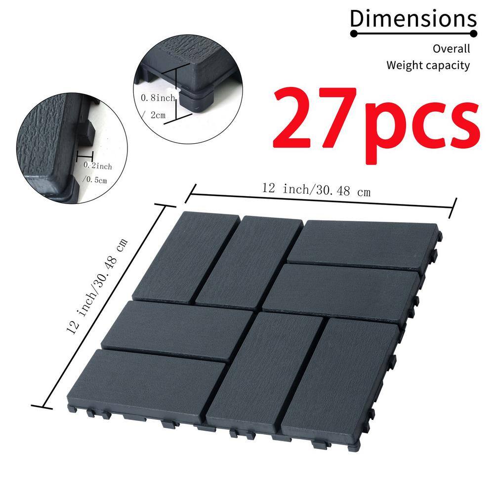 Tidoin Outdoor 1 ft. x 1 ft. Composite Interlocking Tile Deck Tile in Gray(27 Per Box)