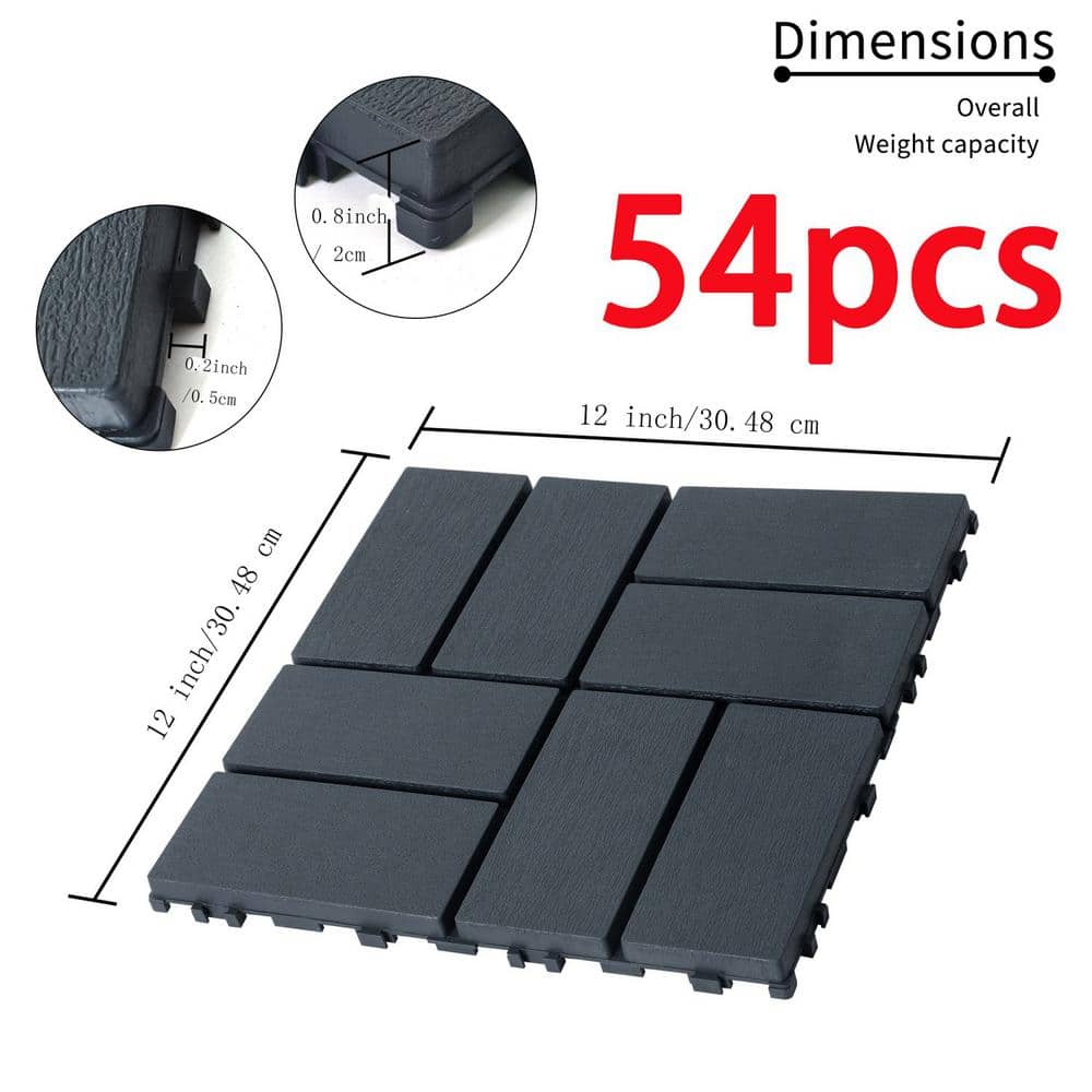 Tidoin Outdoor 1 ft. x 1 ft. Composite Interlocking Tile Deck Tile in Gray(54 Per Box)