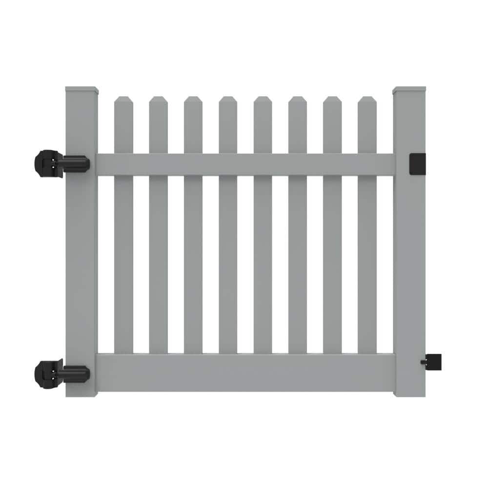 Kettle 4 ft. x 5 ft. Gray Dogear Picket Straight Vinyl Fence Gate