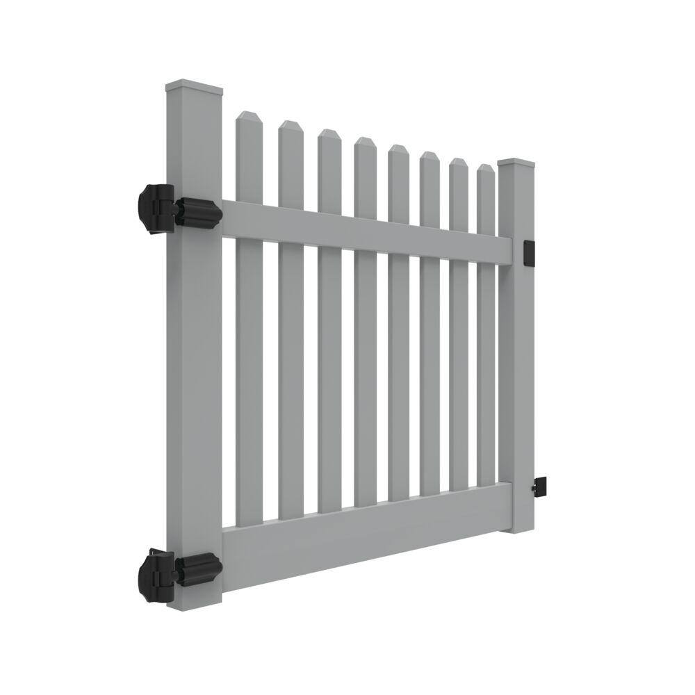 Kettle 4 ft. x 5 ft. Gray Dogear Picket Straight Vinyl Fence Gate