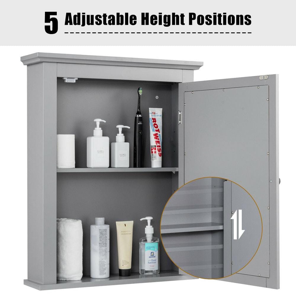 WELLFOR 22 in. W x 27 in. H Rectangular Gray MDF Surface Mount Medicine Cabinet with Mirror