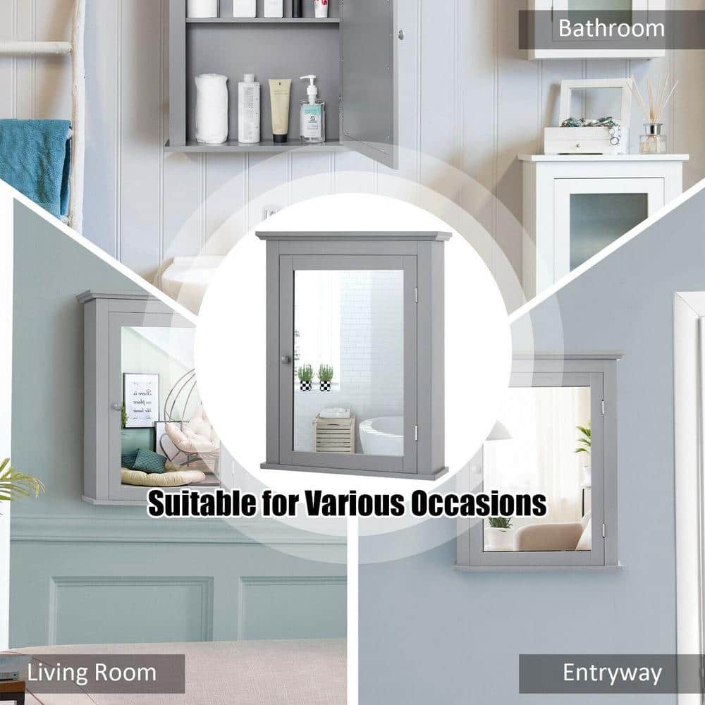 WELLFOR 22 in. W x 27 in. H Rectangular Gray MDF Surface Mount Medicine Cabinet with Mirror