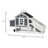 70.86 in. L x 25.98 in. W x 39.37 in. H Removable Wooden Outdoor Chicken Coop Rabbit House Poultry Cage Wheels in Gray