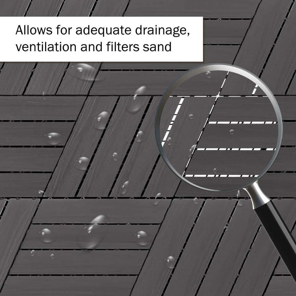 Pure Garden 1 ft. W x 1 ft. L 6 Patio Tiles Woodgrain Wood/Polypropylene Interlocking Deck Tile Flooring in Gray