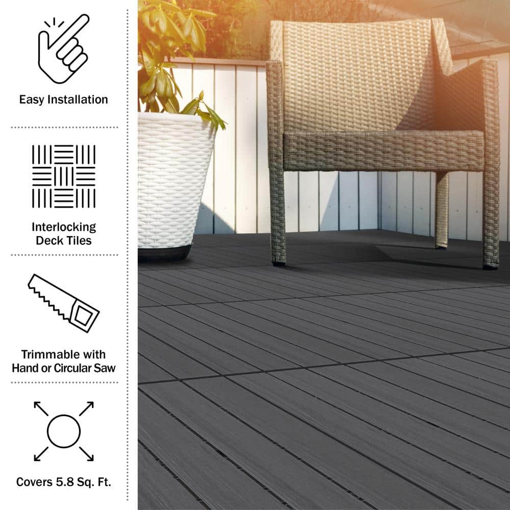 Pure Garden 1 ft. W x 1 ft. L 6 Patio Tiles Woodgrain Wood/Polypropylene Interlocking Deck Tile Flooring in Gray