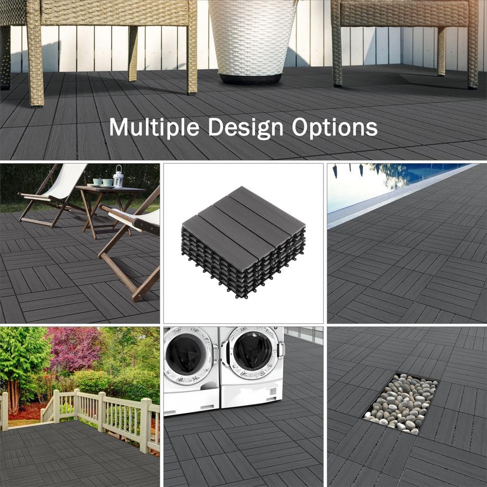 Pure Garden 1 ft. W x 1 ft. L 6 Patio Tiles Woodgrain Wood/Polypropylene Interlocking Deck Tile Flooring in Gray