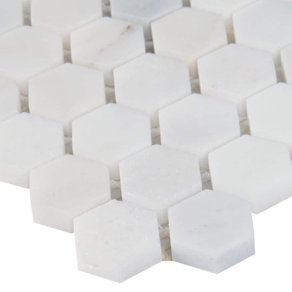 MSI Greecian White Mini Hexagon 11.61 in. x 11.81 in. x 10 mm Polished Marble Mesh-Mounted Mosaic Tile (0.95 sq. ft.)