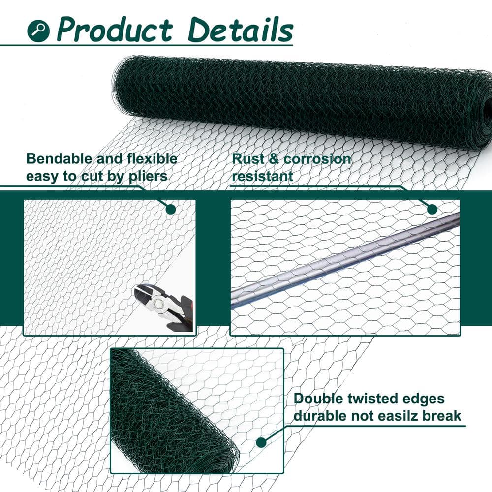 GOGEXX 3.6 ft. W x 197 ft. L Green Chicken Wire Fencing Galvanized Hexagonal Floral Fence Poultry Netting For Garden and Plant