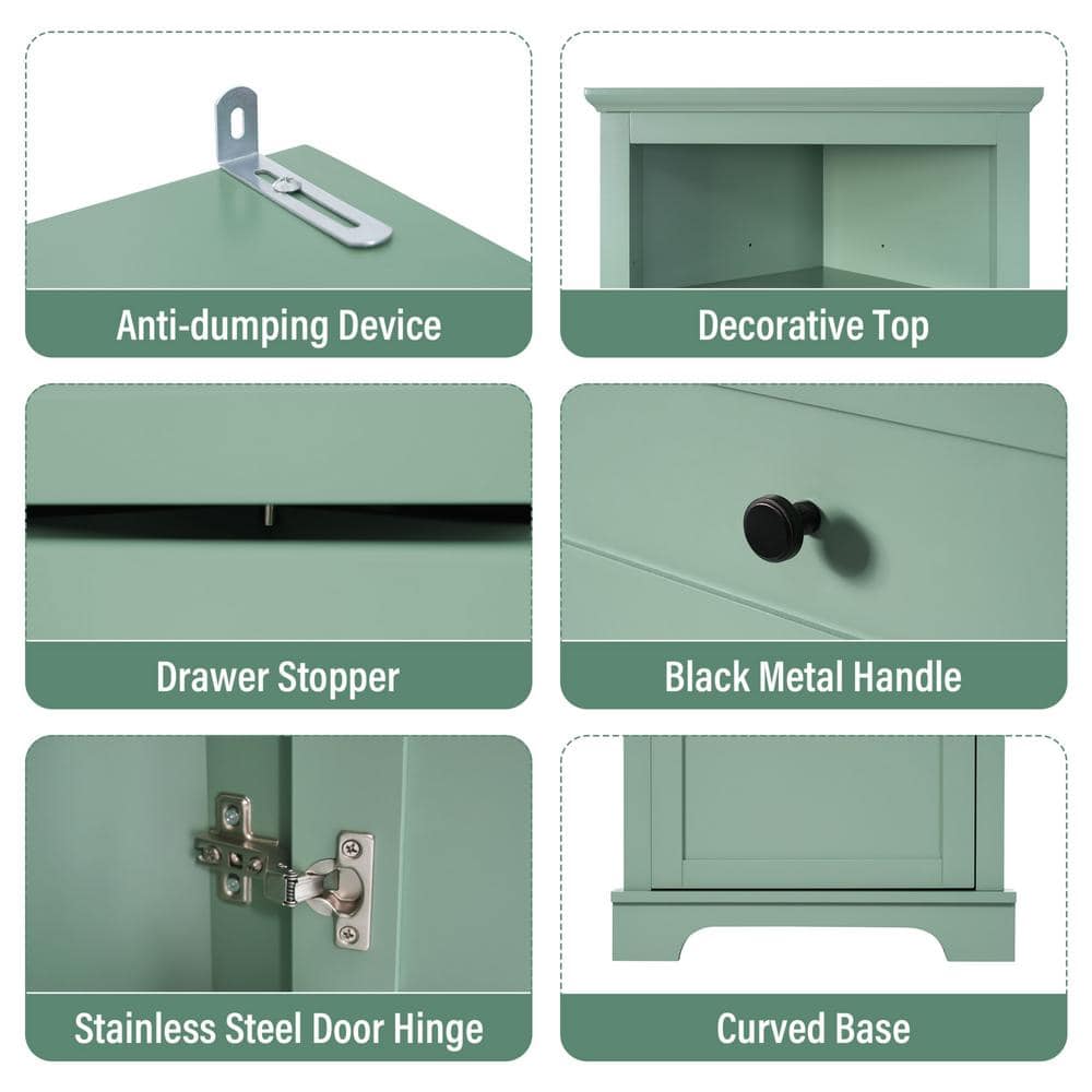 Aoibox 23 in. W x 13.4 in. D x 68.9 in. H in Green MDF Board Ready to Assemble Triangle Corner cabinet with Drawers and Shelves
