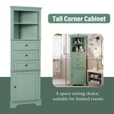 Aoibox 23 in. W x 13.4 in. D x 68.9 in. H in Green MDF Board Ready to Assemble Triangle Corner cabinet with Drawers and Shelves