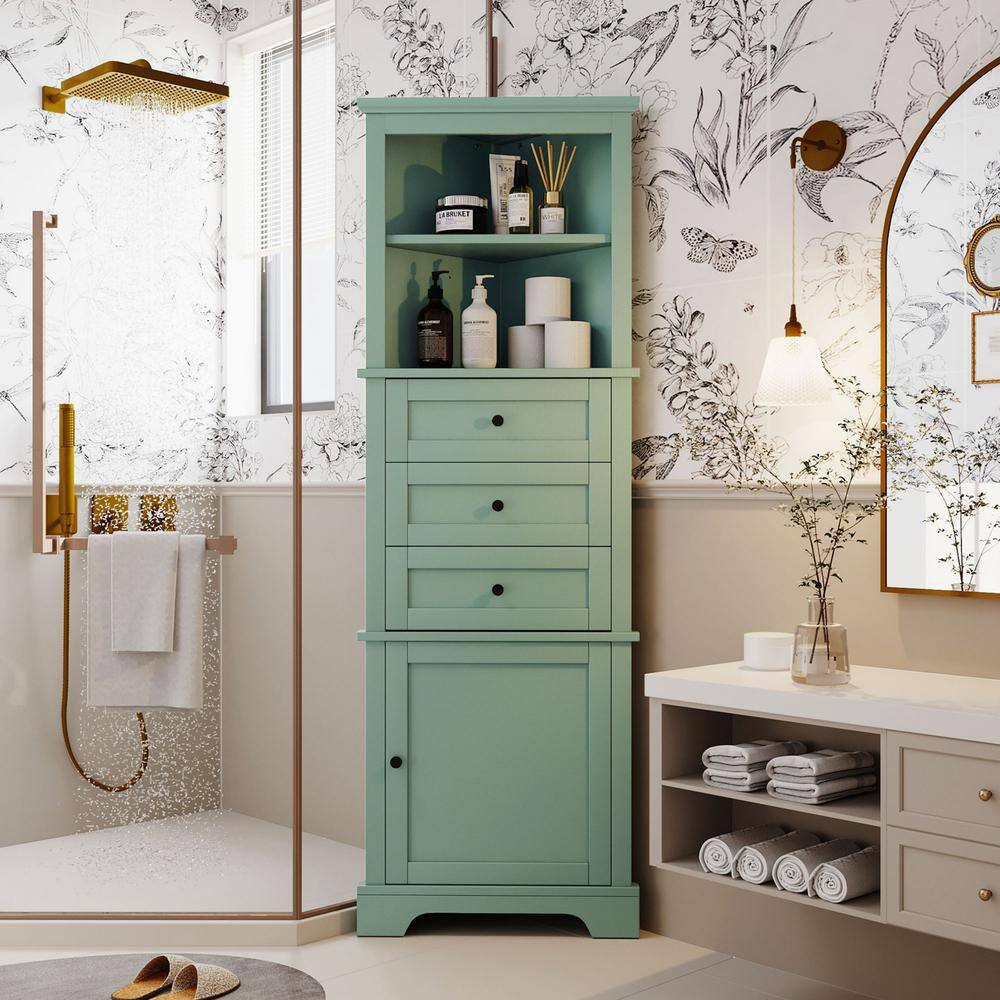Aoibox 23 in. W x 13.4 in. D x 68.9 in. H in Green MDF Board Ready to Assemble Triangle Corner cabinet with Drawers and Shelves
