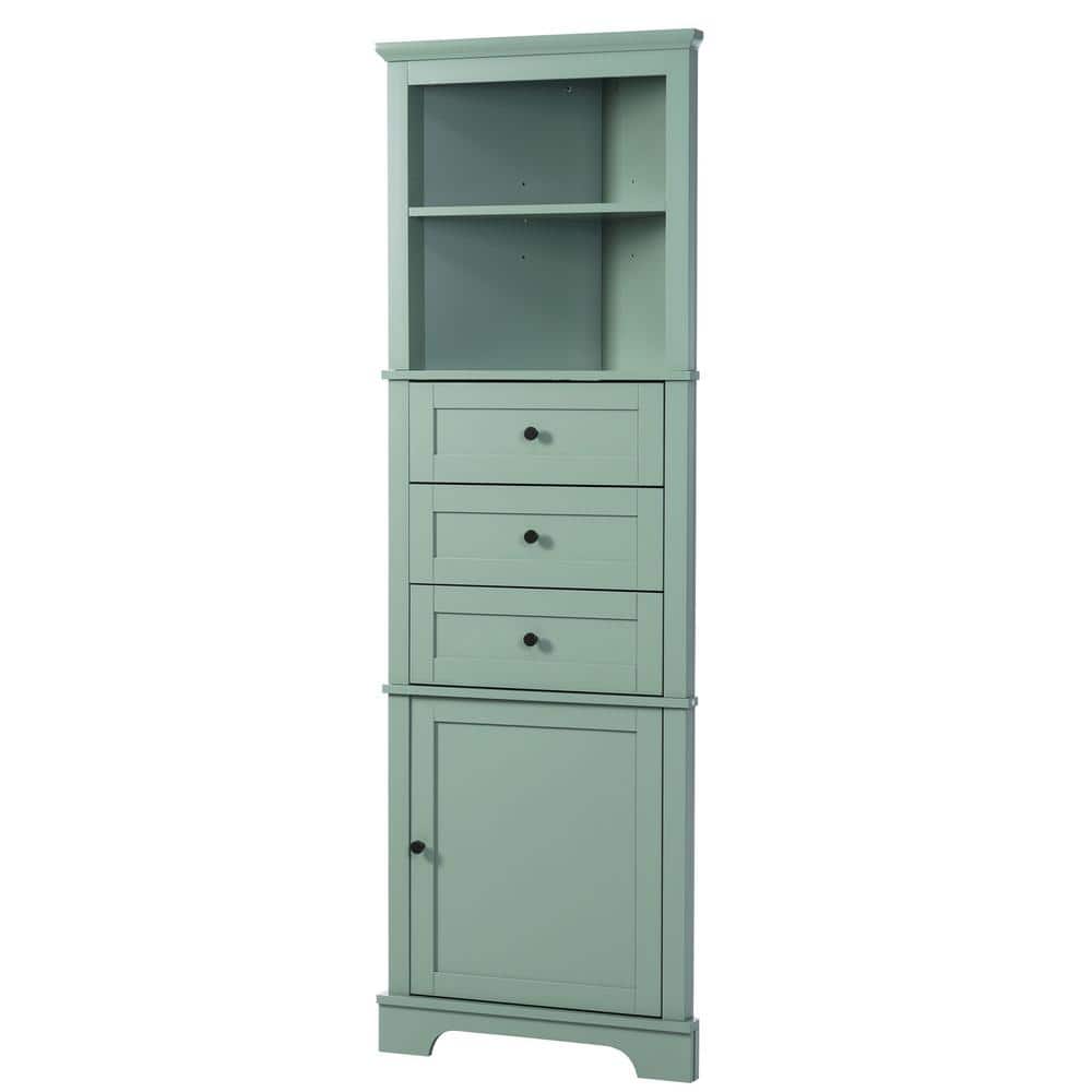 Aoibox 23 in. W x 13.4 in. D x 68.9 in. H in Green MDF Board Ready to Assemble Triangle Corner cabinet with Drawers and Shelves
