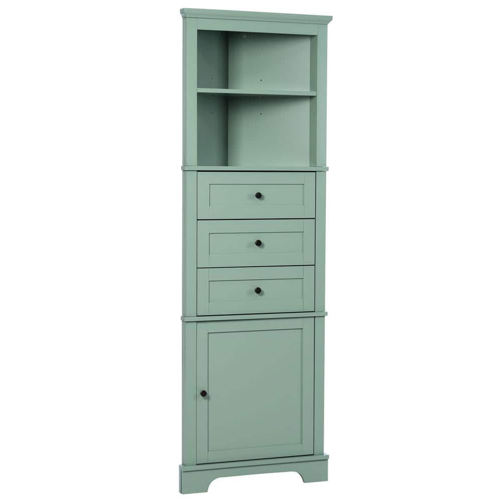 Aoibox 23 in. W x 13.4 in. D x 68.9 in. H in Green MDF Board Ready to Assemble Triangle Corner cabinet with Drawers and Shelves