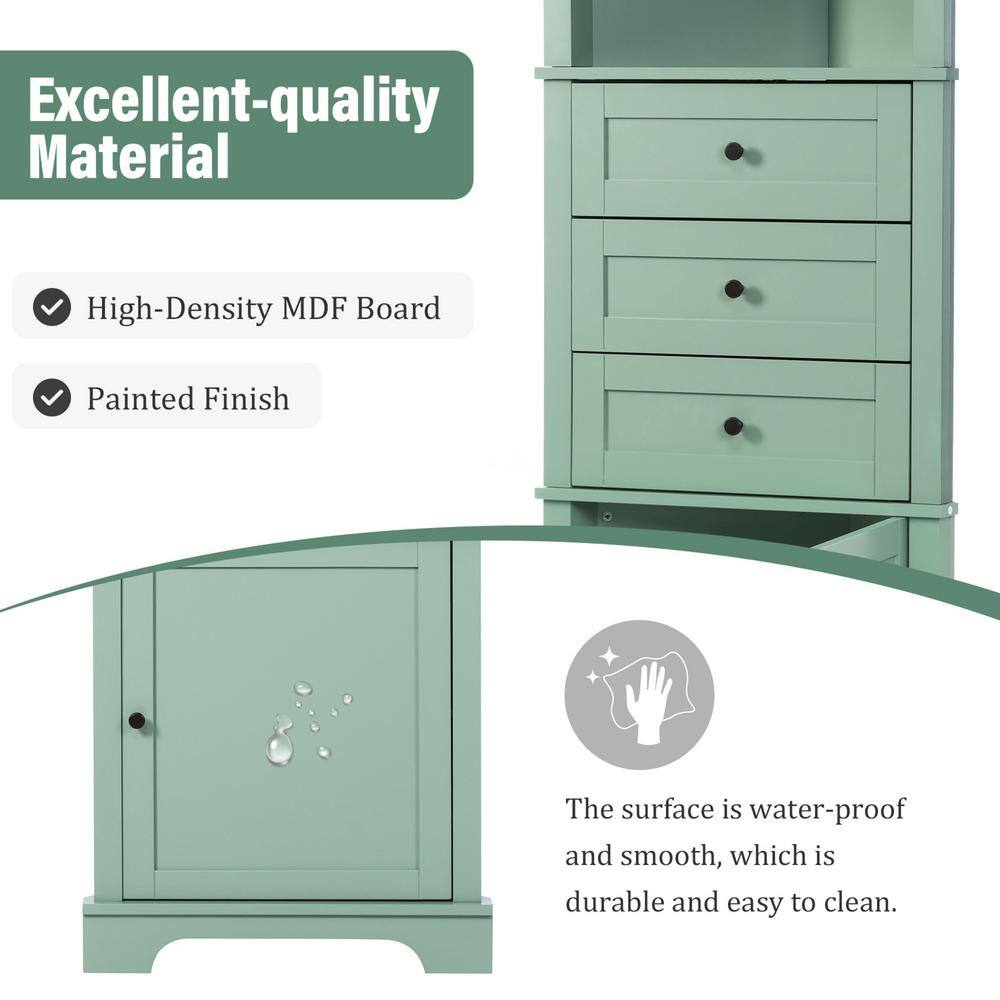 Aoibox 23 in. W x 13.4 in. D x 68.9 in. H in Green MDF Board Ready to Assemble Triangle Corner cabinet with Drawers and Shelves