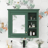 FUNKOL 29.92 x 7.32 x 28 In. Green Wall Mounted Modern Bathroom Storage Cabinet with Door Mirror and 3-Open Storage Dividers