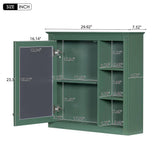 FUNKOL 29.92 x 7.32 x 28 In. Green Wall Mounted Modern Bathroom Storage Cabinet with Door Mirror and 3-Open Storage Dividers