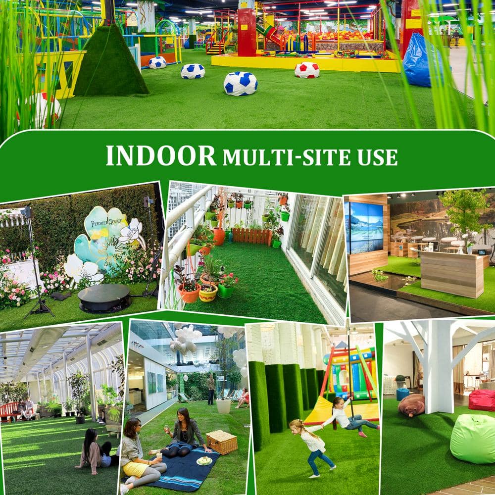 Huluwat 4 ft. x 10 ft. Green Thick Realistic Artificial Grass Rug, 1.38" Pile Height