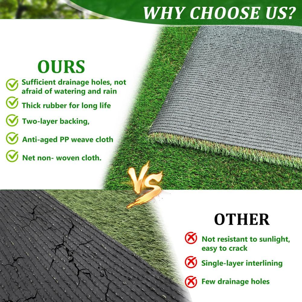Huluwat 4 ft. x 10 ft. Green Thick Realistic Artificial Grass Rug, 1.38" Pile Height