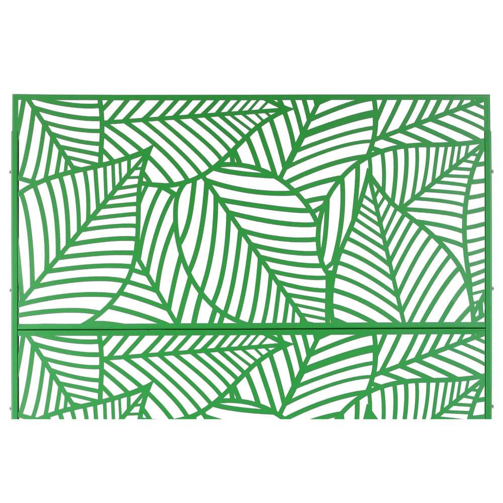Green Metal Freestanding Decorative Privacy Screen Outside Lawn Garden 76 in. Hx48 in. W Leaf Cutout Privacy FencePanels