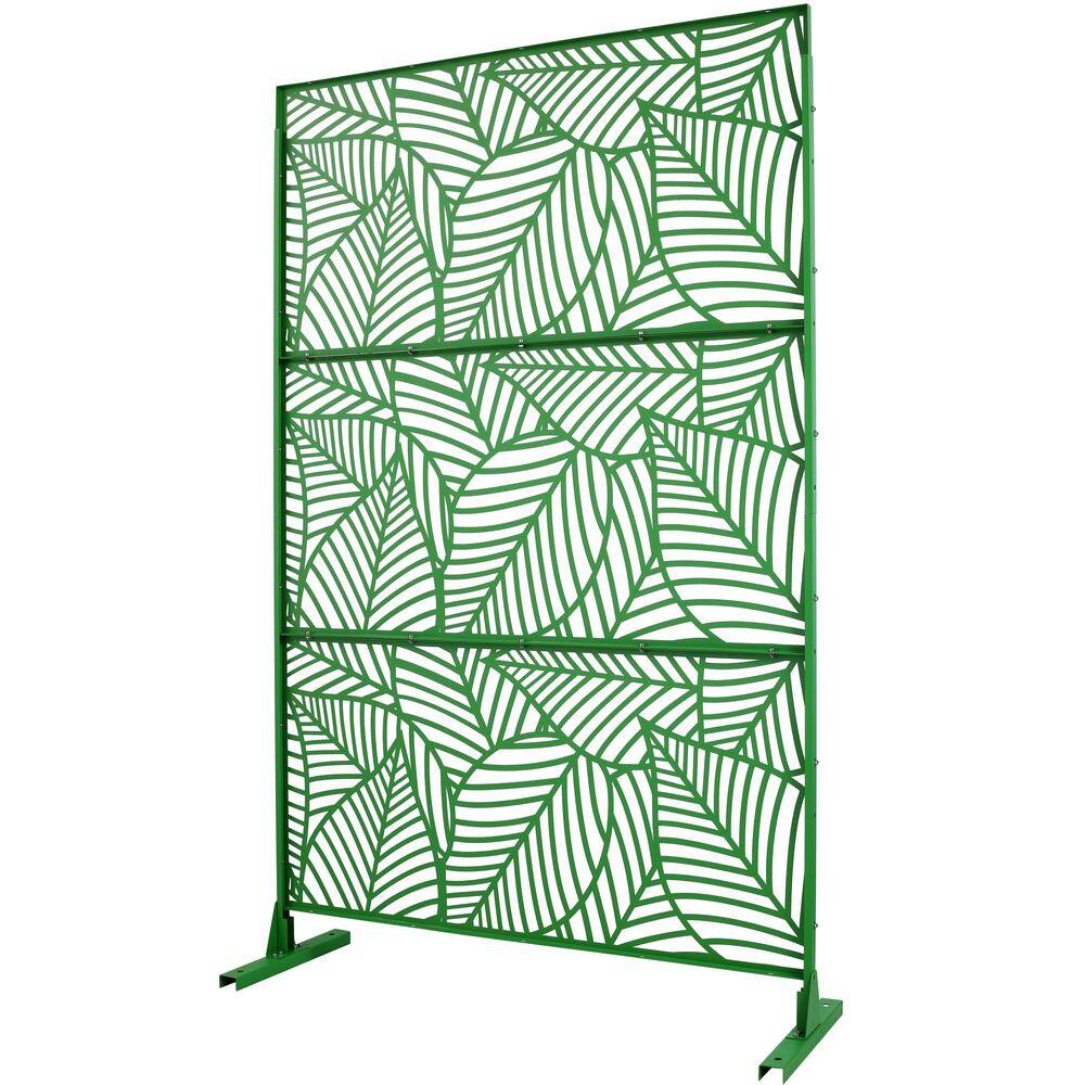 Green Metal Freestanding Decorative Privacy Screen Outside Lawn Garden 76 in. Hx48 in. W Leaf Cutout Privacy FencePanels