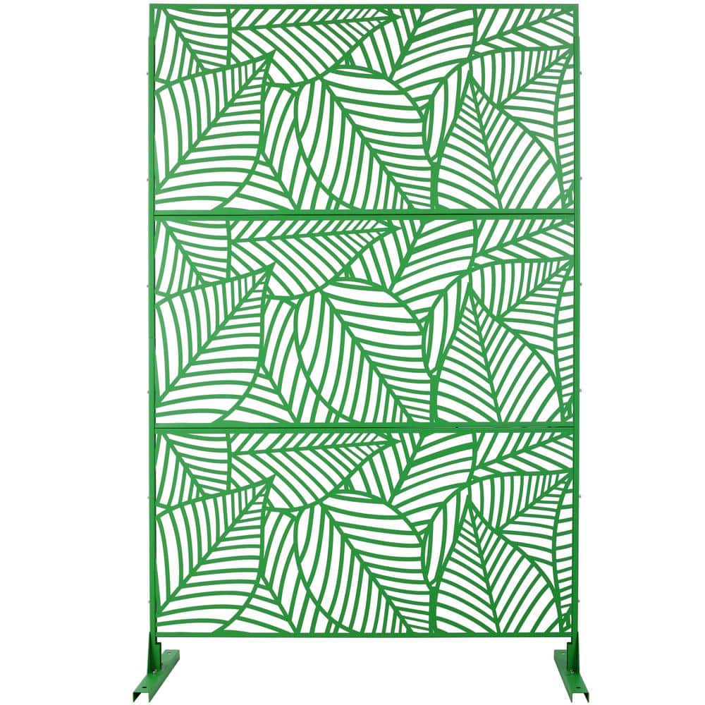 Green Metal Freestanding Decorative Privacy Screen Outside Lawn Garden 76 in. Hx48 in. W Leaf Cutout Privacy FencePanels
