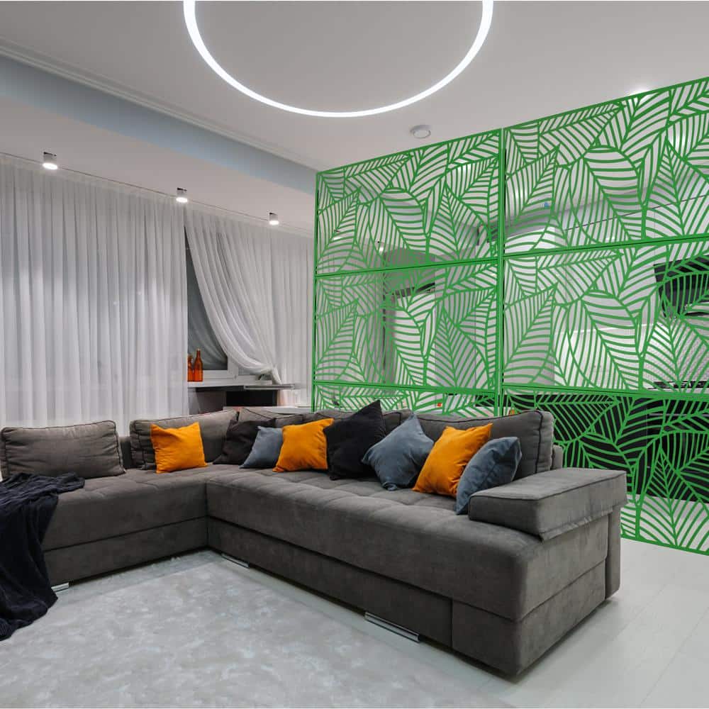 Green Metal Freestanding Decorative Privacy Screen Outside Lawn Garden 76 in. Hx48 in. W Leaf Cutout Privacy FencePanels