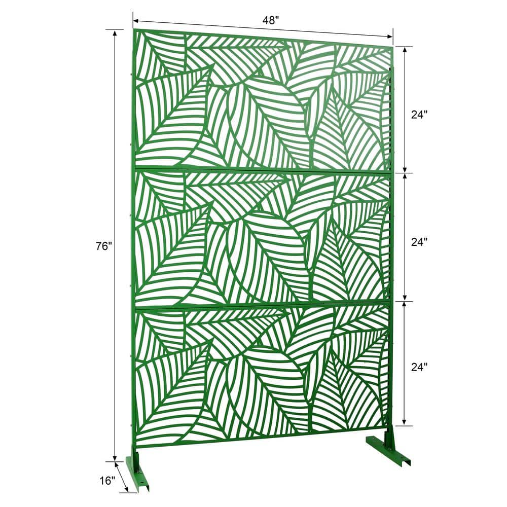 Green Metal Freestanding Decorative Privacy Screen Outside Lawn Garden 76 in. Hx48 in. W Leaf Cutout Privacy FencePanels