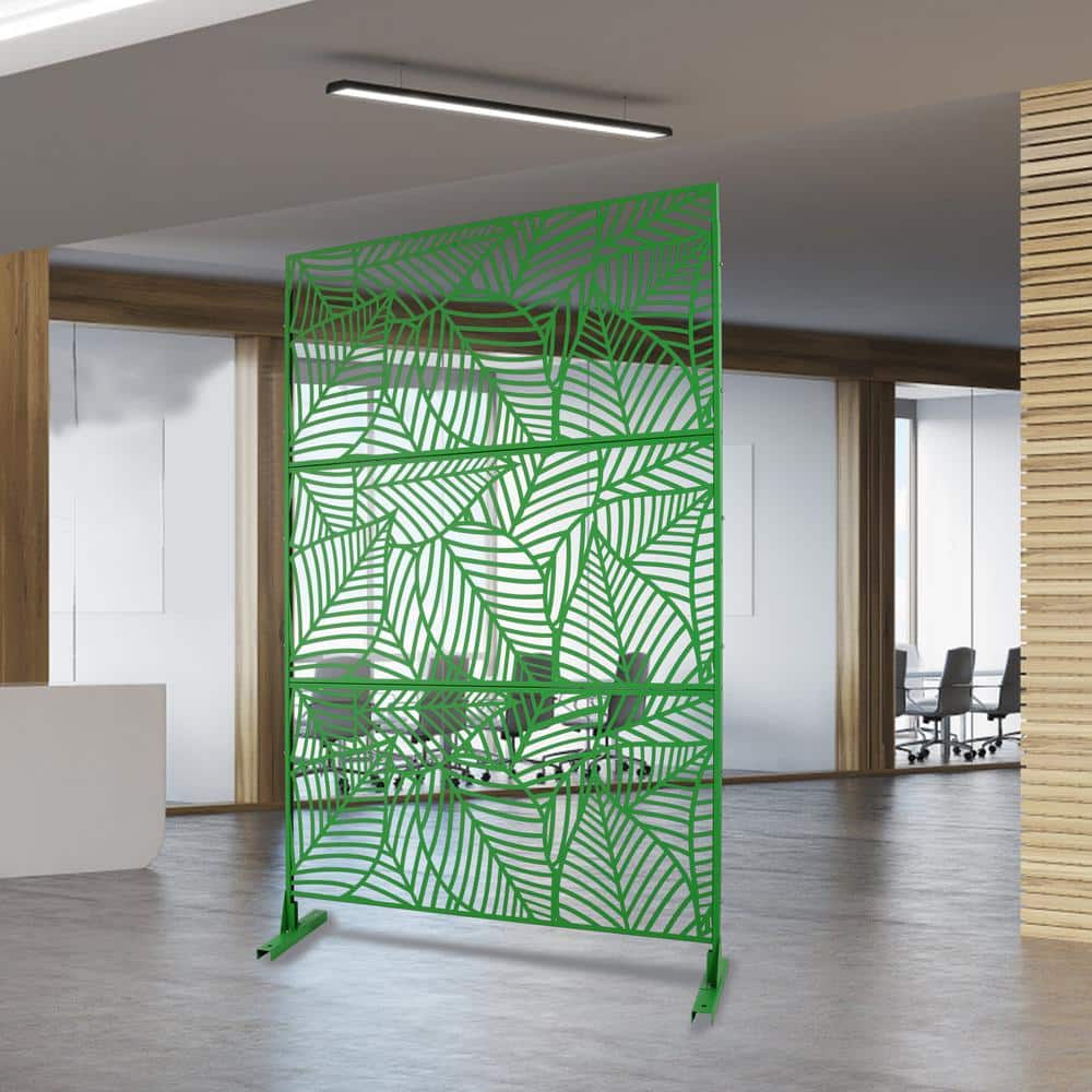 Green Metal Freestanding Decorative Privacy Screen Outside Lawn Garden 76 in. Hx48 in. W Leaf Cutout Privacy FencePanels