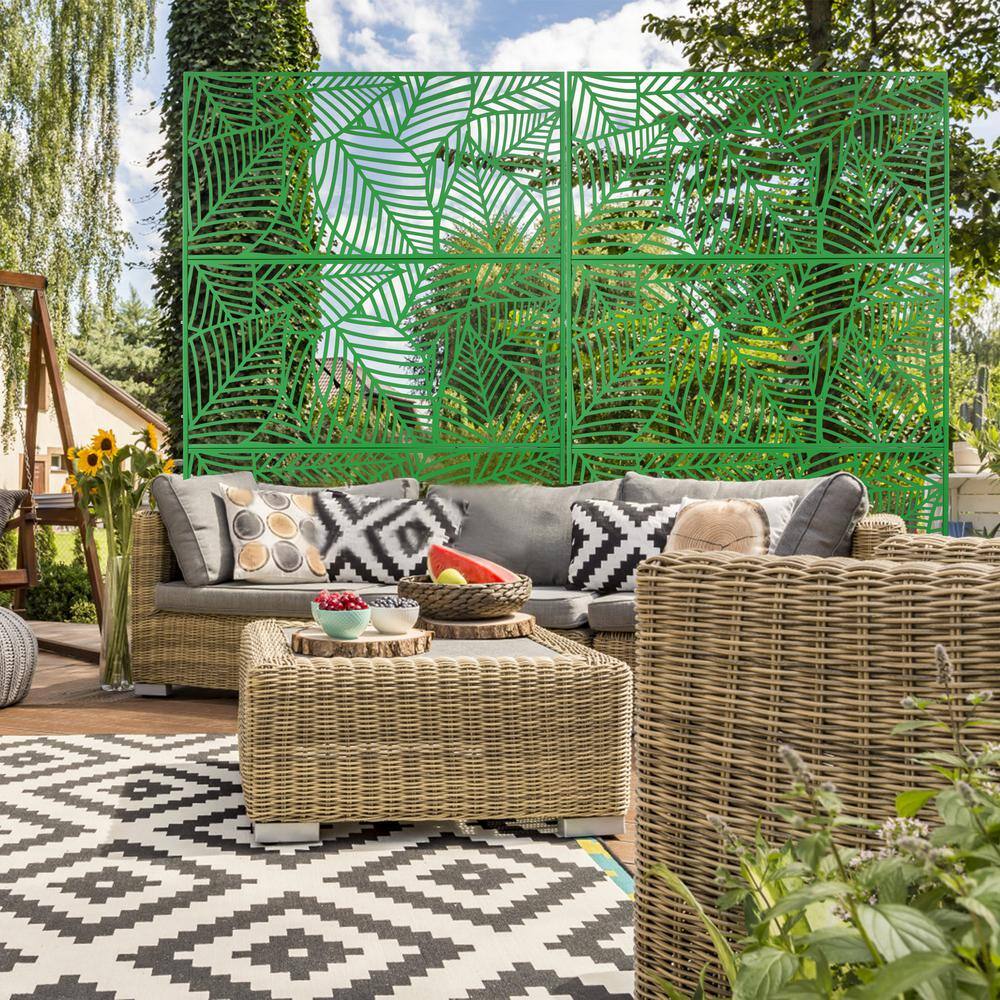 Green Metal Freestanding Decorative Privacy Screen Outside Lawn Garden 76 in. Hx48 in. W Leaf Cutout Privacy FencePanels