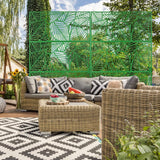 Green Metal Freestanding Decorative Privacy Screen Outside Lawn Garden 76 in. Hx48 in. W Leaf Cutout Privacy FencePanels
